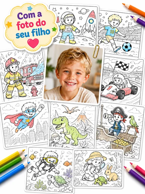 Livro de colorir personalizado com a foto da criança