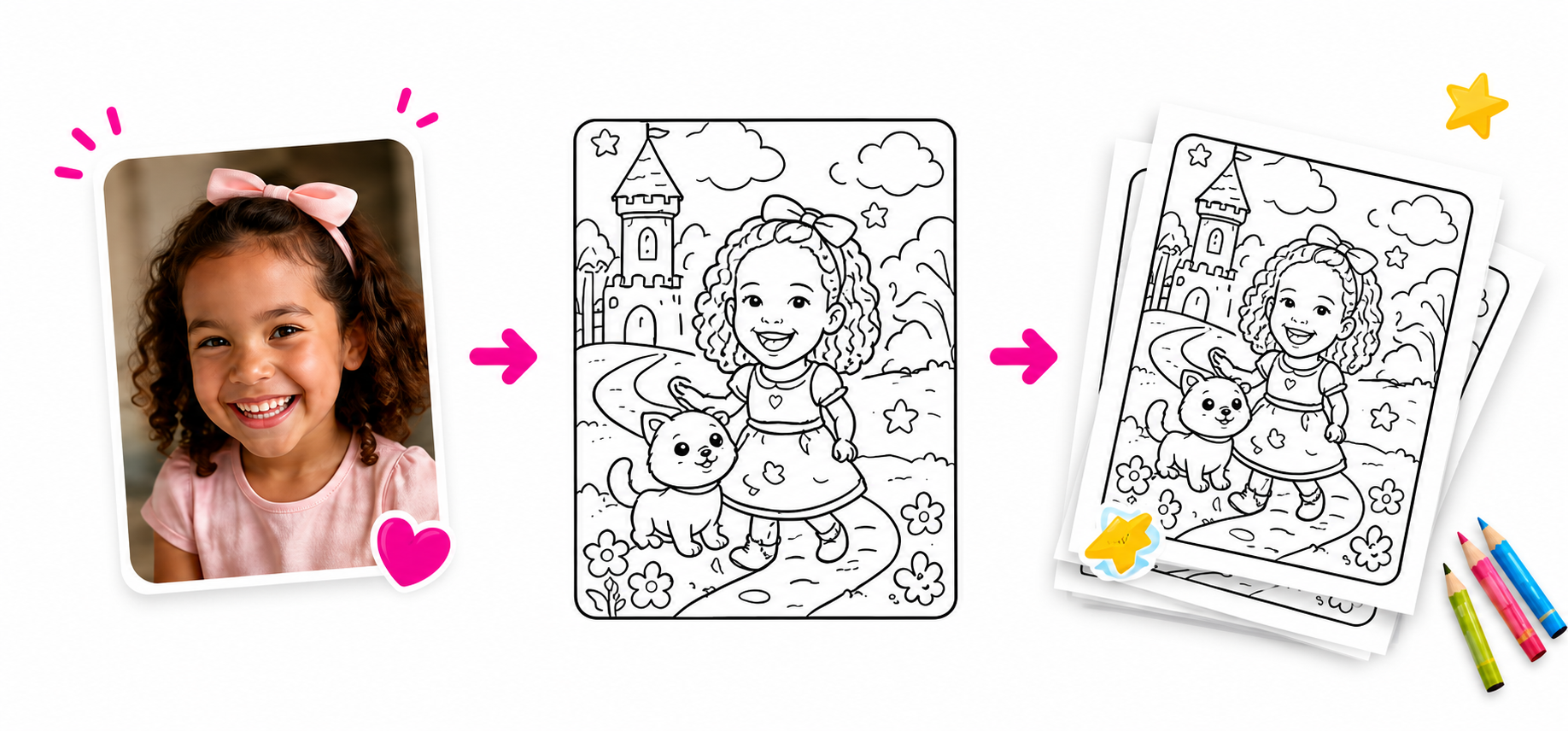 Foto de uma crian&ccedil;a transformada em p&aacute;gina personalizada para colorir e imprimir