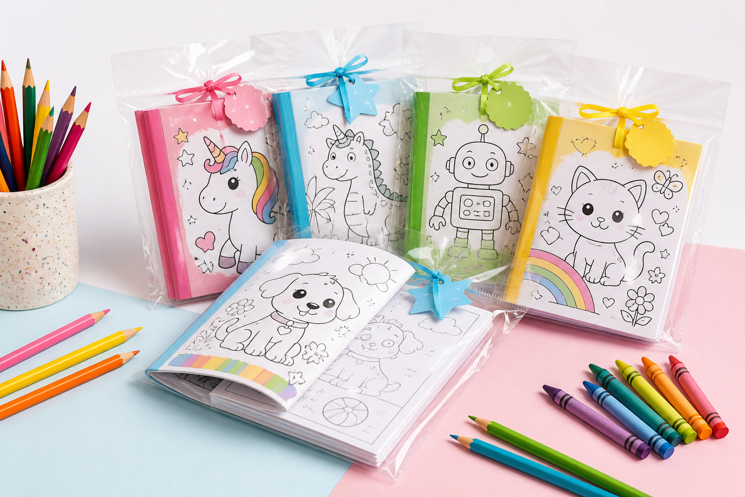 Livros de colorir personalizados embalados com l&aacute;pis de cor