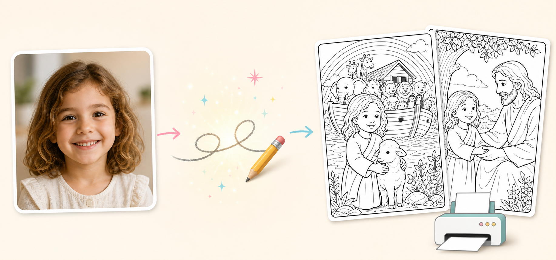 Foto de uma crian&ccedil;a transformada em p&aacute;gina personalizada para colorir e imprimir